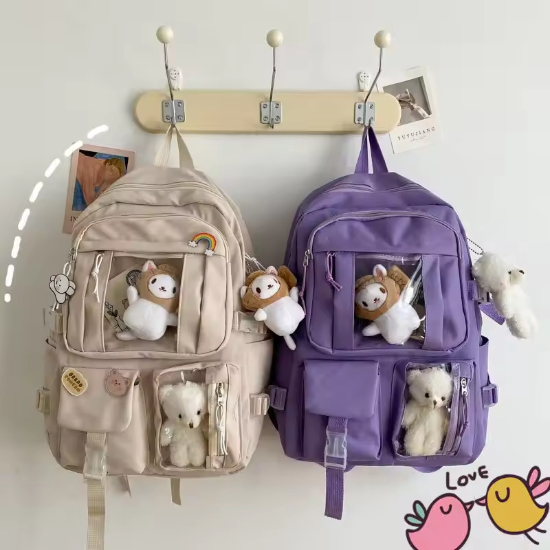 Mochila Kawaii Mochila Fofa para Menina Adolescente Mochila Escolar para Crianças Mochila de Viagem Grande Capacidade Mochila Escolar Estética de Lona