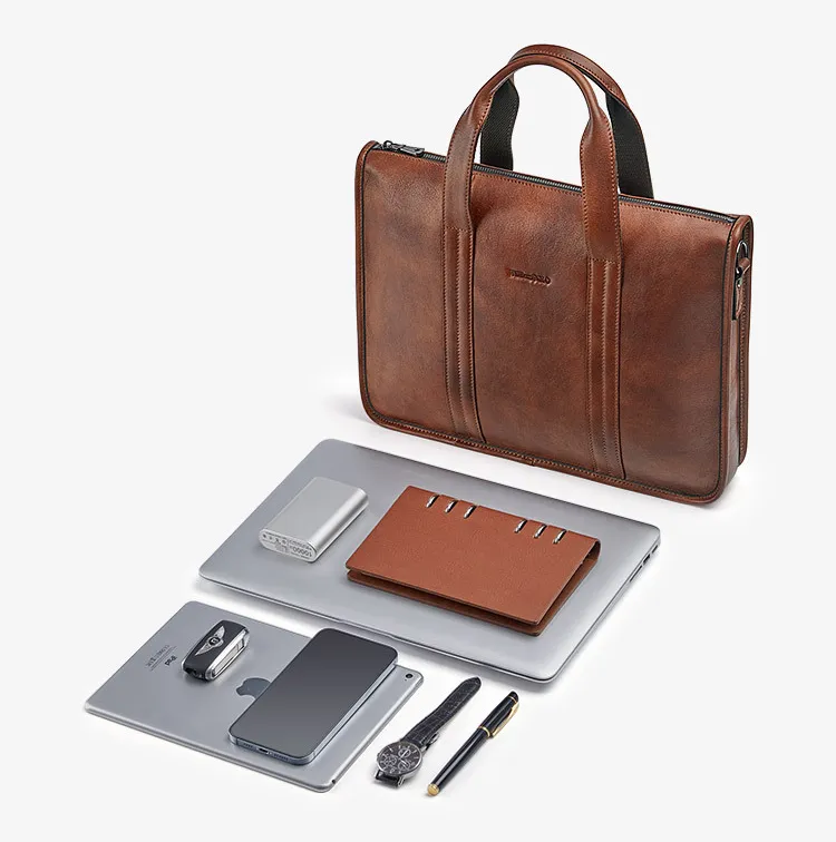 Bolsa de Laptop de Couro Personalizada Preta para Homens Viagem com Compartimento para Computador
