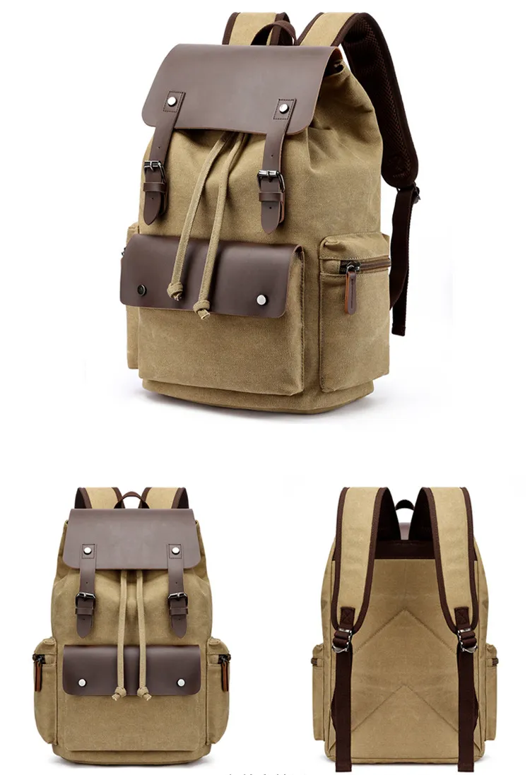 Mochila Mensageiro Vintage de Lona e Couro de Alta Capacidade para Homens