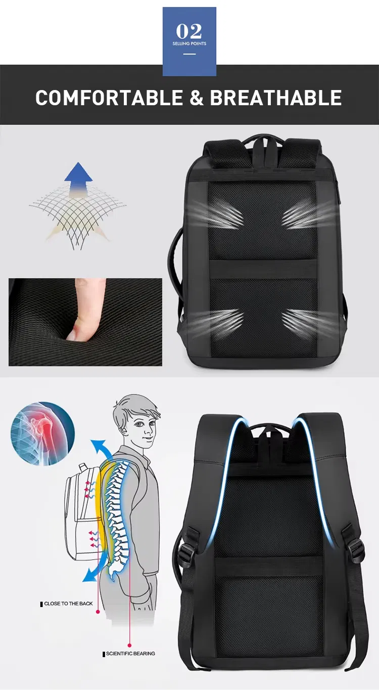 Mochila moderna expansível à prova d'água de grande capacidade com carregamento USB para homens