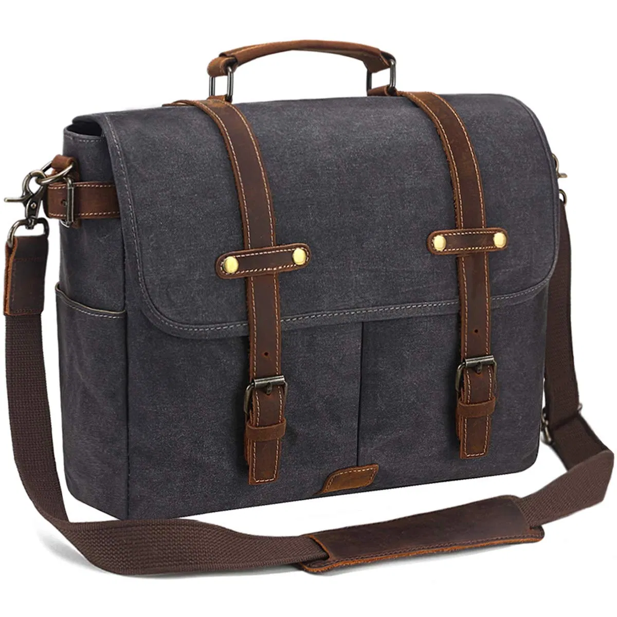 Bolsa de Ombro de Couro Vintage Impermeável em Lona encerada para Negócios, Pasta para Laptop, Mensageiro