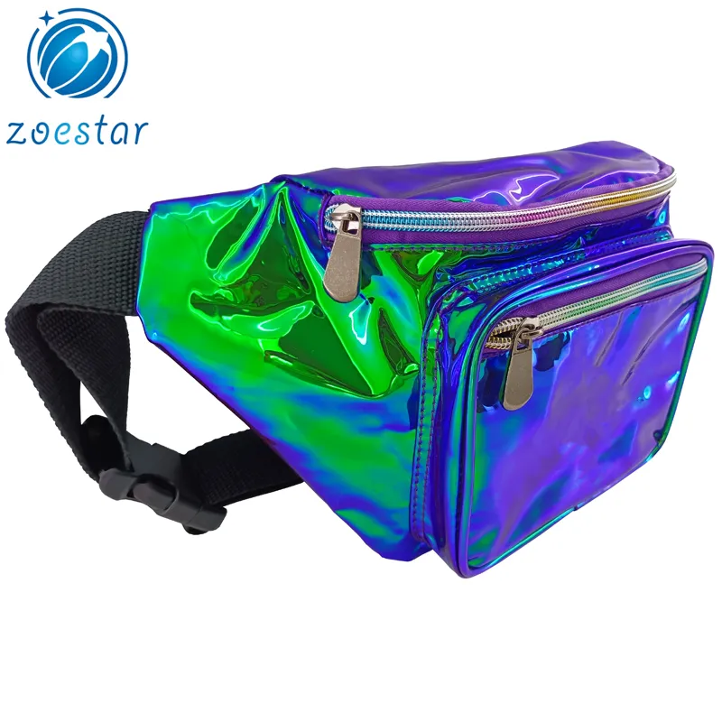 Bolsa de Cintura Holográfica em PVC Unissex Moda Fanny Pack