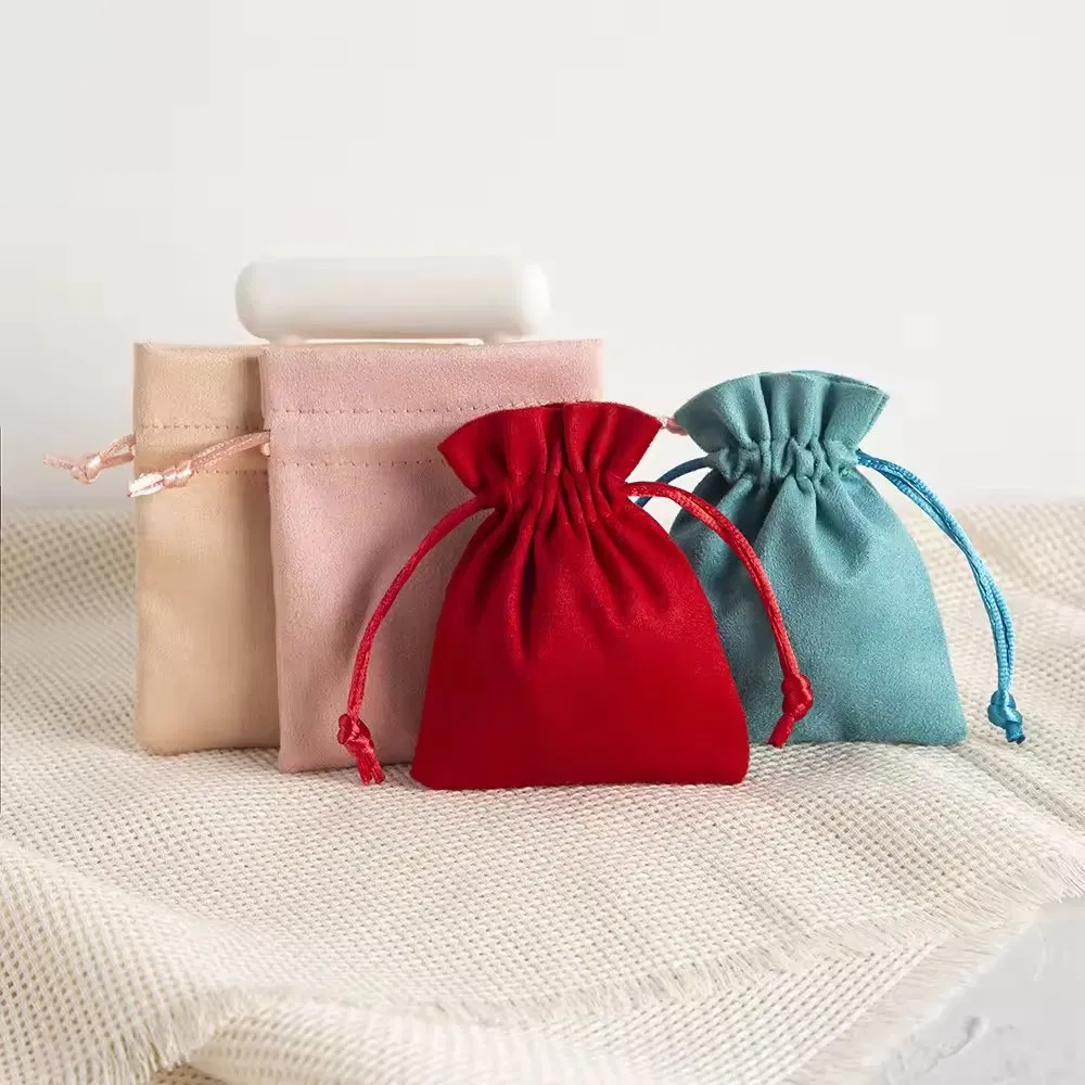 Saco de Veludo Vermelho Personalizado com Impressão, Saco de Suede Macio com Cordão para Embalagem, Sacos de Presente