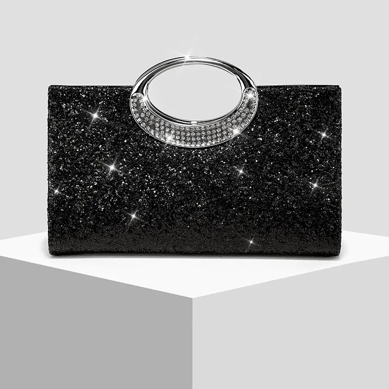 Clutch de noite com strass e alça de corrente