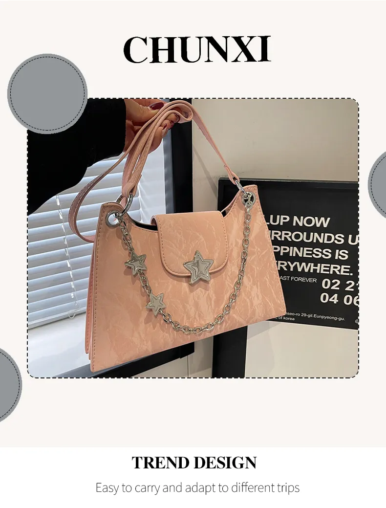 Bolsa Trendy para Mulheres, Bolsa de Ombro Hobo de PU Macio, Bolsa Casual Chic de Braço com Corrente