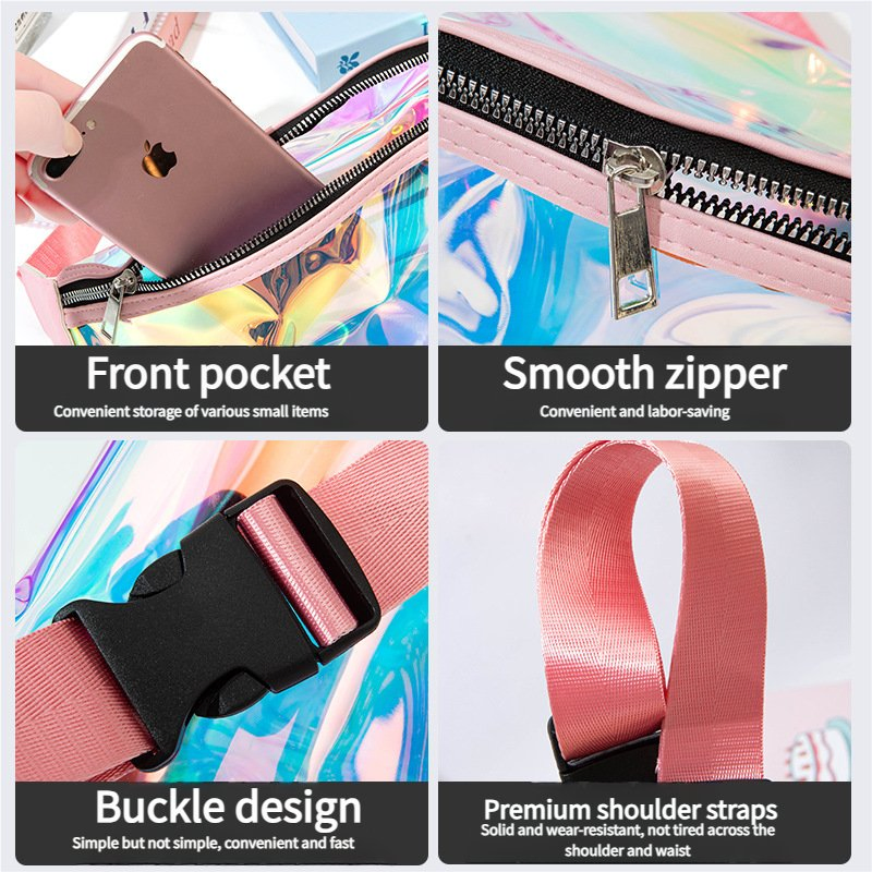 Bolsas de Cintura Personalizadas para Mulheres, Pacote de Fanny Transparente em PVC Holográfico