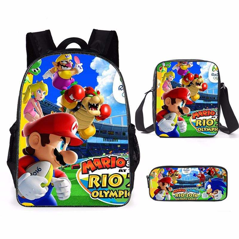 Conjunto de Mochila Escolar Mario Mini Cartoon Três Peças Conjunto de Mochila Escolar e Bolsa de Almoço para Crianças Estudantes Conjunto de Bolsas Escolares
