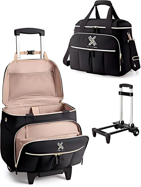 Bolsa de Professor com Organizador de Arquivo Acordeão e 15.6" Compartimento para Laptop, Pasta de Trabalho com Rodas Tote com Carrinho Destacável e Alça Transversal