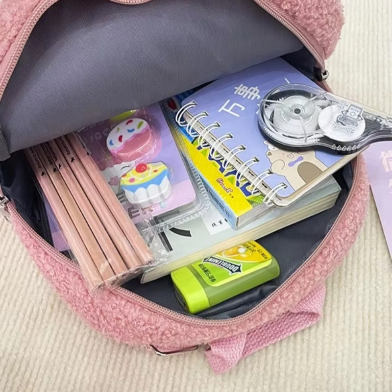 Mochila Infantil Estilosa e Espaçosa em Forma de Urso de Pelúcia, Bolsa Mini Fofa com Alças Ajustáveis