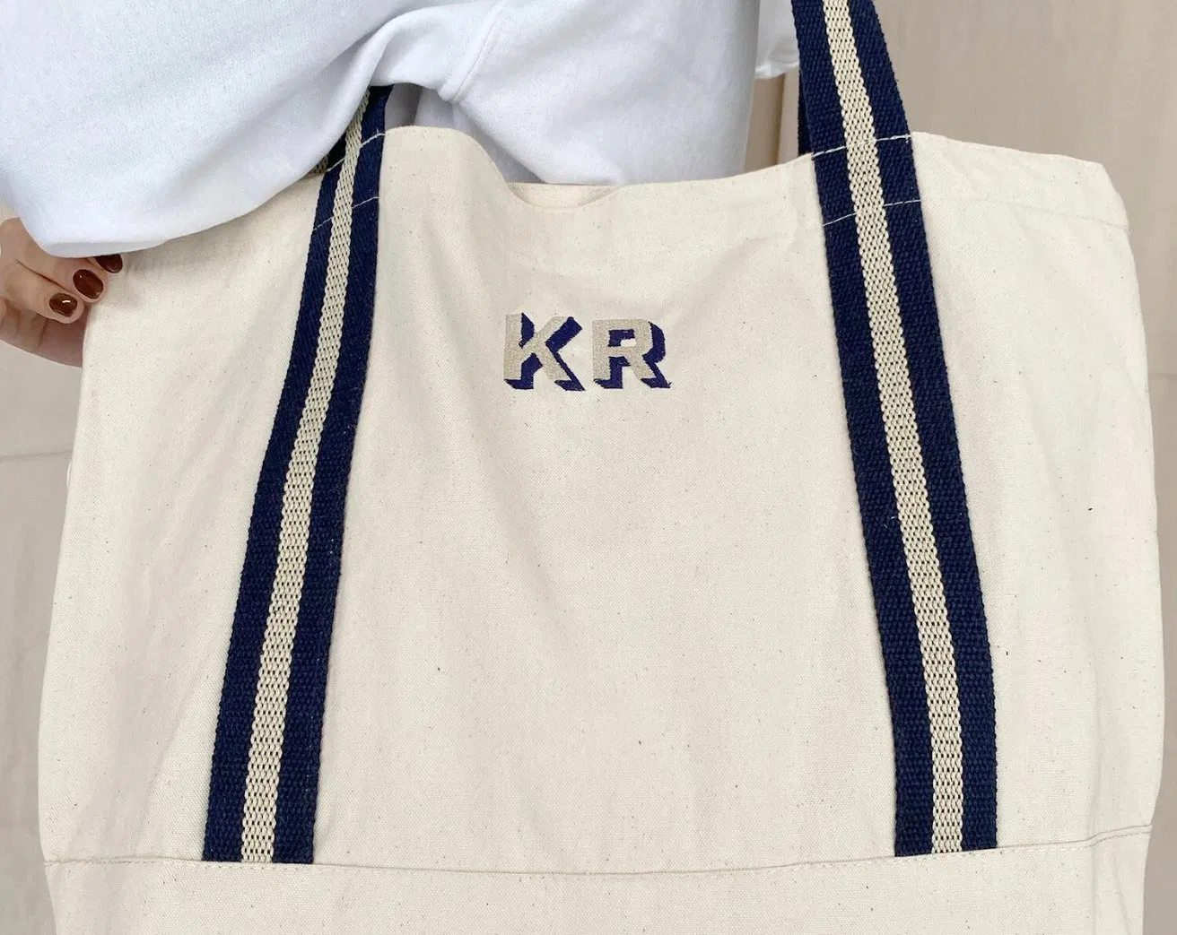 Bolsa de Compras de Algodão Canvas Personalizada e Bordada Reutilizável para Mulheres