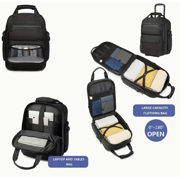 Mala de mão com rodas giratórias, bolsa de trolley com compartimento acolchoado para laptop, bolsa de embarque para viagens de avião