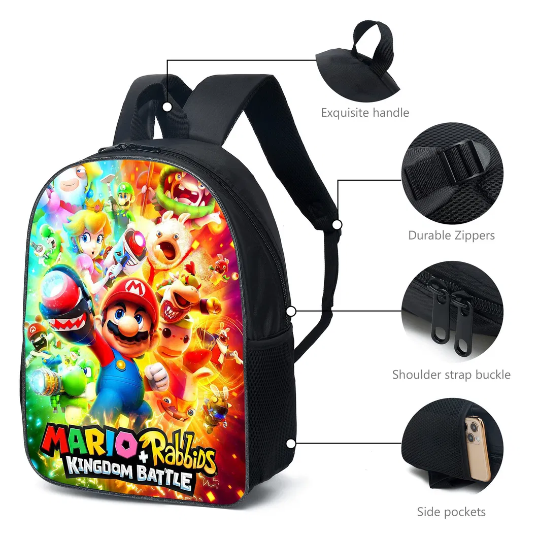 Conjunto de Mochila Escolar Mario Mini Cartoon Três Peças