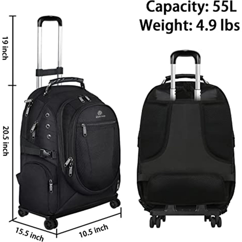 15.6 Mochila de Viagem com Rodas de Polegadas para Laptop, Mochila de Negócios para Homens, Bolsa Rolante Preta