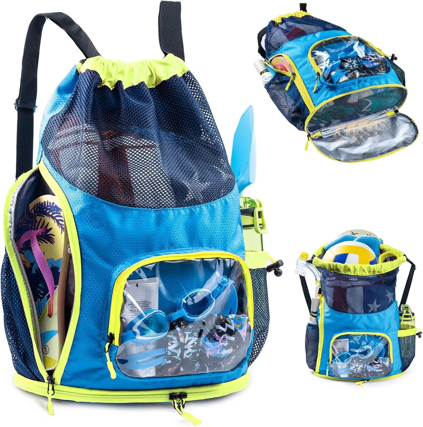 Bolsa de Praia à Prova de Areia de Grande Capacidade com Compartimento para Sapatos, Mochila com Cordão, Bolsa de Praia Impermeável