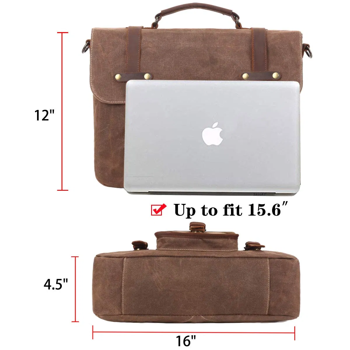 Bolsa de Ombro de Couro Vintage Impermeável em Lona encerada para Negócios, Pasta para Laptop, Mensageiro