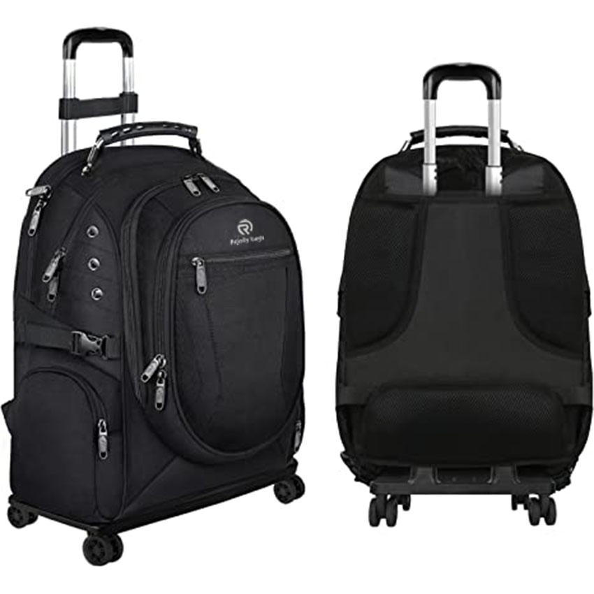 15.6 Mochila de Viagem com Rodas de Polegadas para Laptop, Mochila de Negócios para Homens, Bolsa Rolante Preta