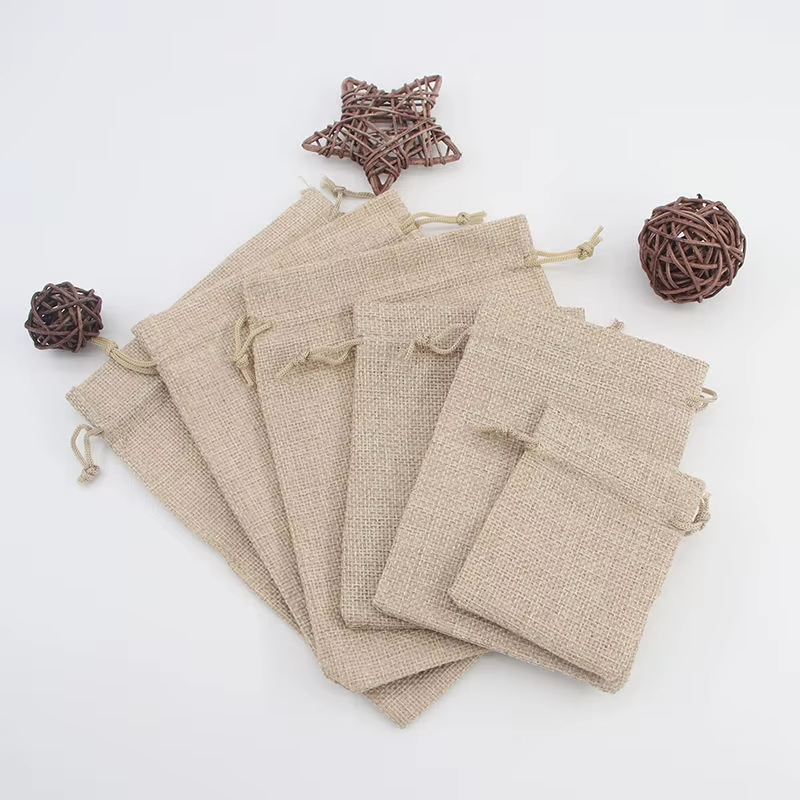 Sacos de Juta com Cordão Atacado 15X 20cm Sacos Promocionais Reciclados Personalizados com Logo Embalagem de Burlap