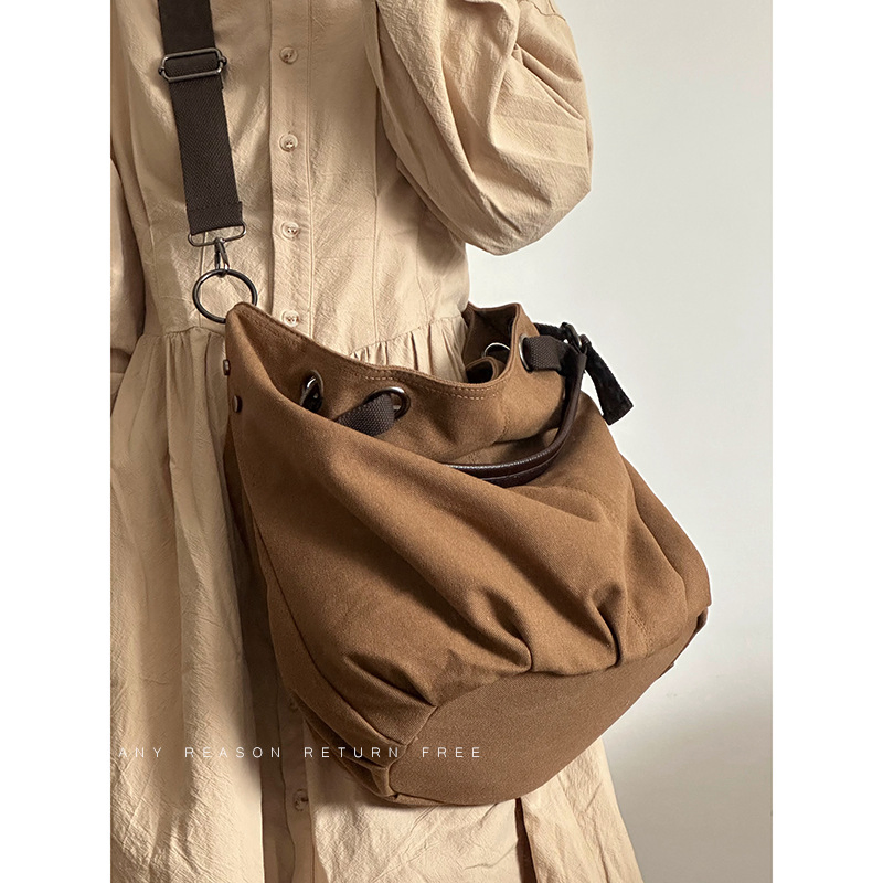 Bolsa Tote Hobo de Lona Lavada Vintage com Cordão para Mulheres