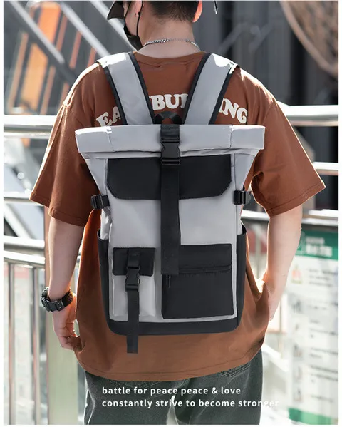 Mochila de Viagem Urbana Casual Espaçosa com Bloco de Cores Trendy para Laptop