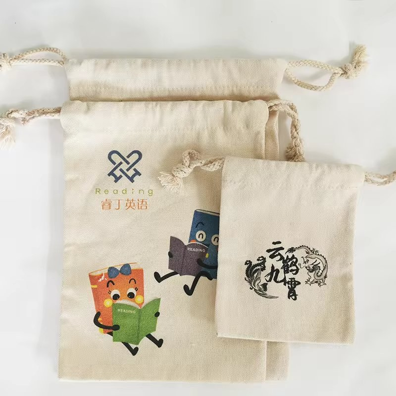 Saco de algodão em branco personalizado colorido por atacado com cordão duplo