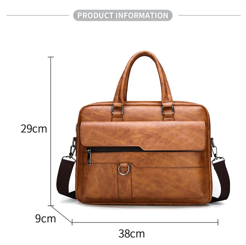 Bolsas Tote de Alta Qualidade em Couro PU para Homens, Pasta para Computador, Bolsa de Negócios para Laptop