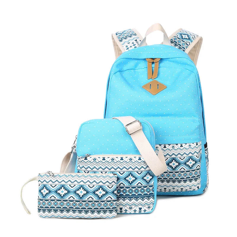 Mochila Escolar de Grande Capacidade em Lona, Conjunto de Três Peças, Mochila Infantil Estampada