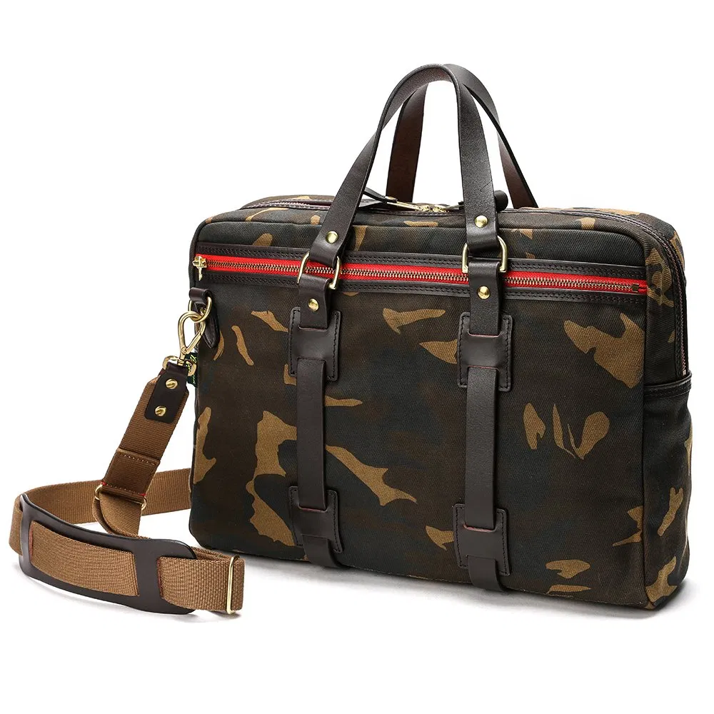 Bolsa de Laptop em Lona Camuflada à Prova d'Água com Couro Vegetal para Uso Externo, Bolsa de Ombro Masculina, Pasta (RSXY-593)