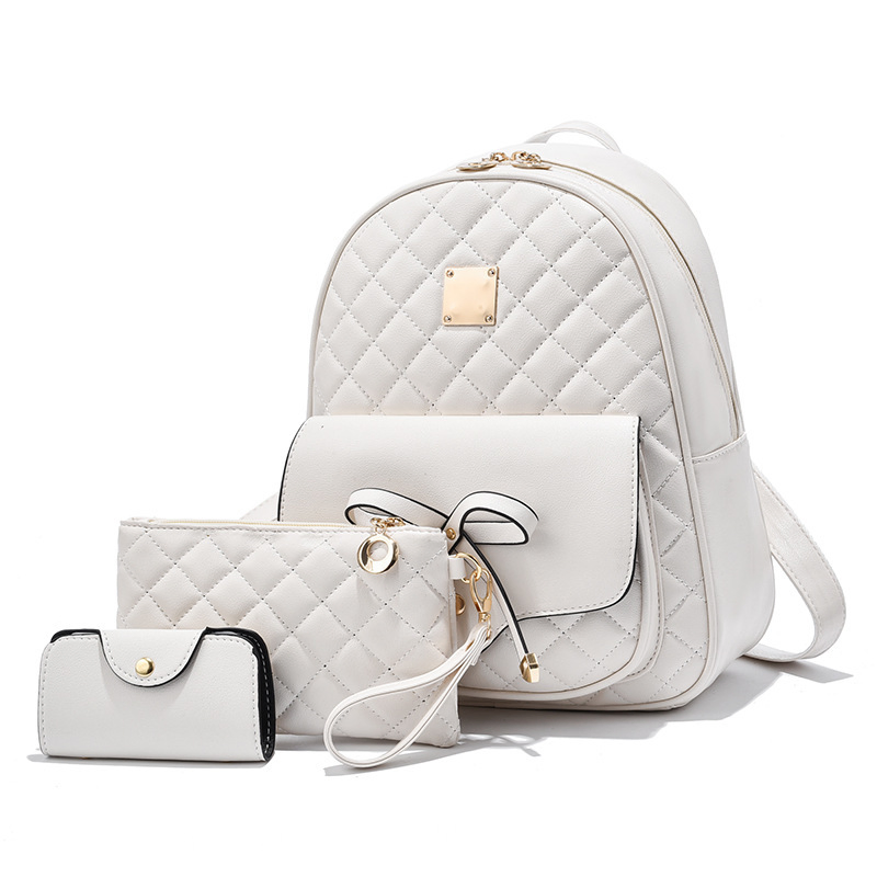 Mochila Feminina com Laço Fofa 3-in-1 Conjunto com Mini Bolsa e Porta Cartões Ajustável