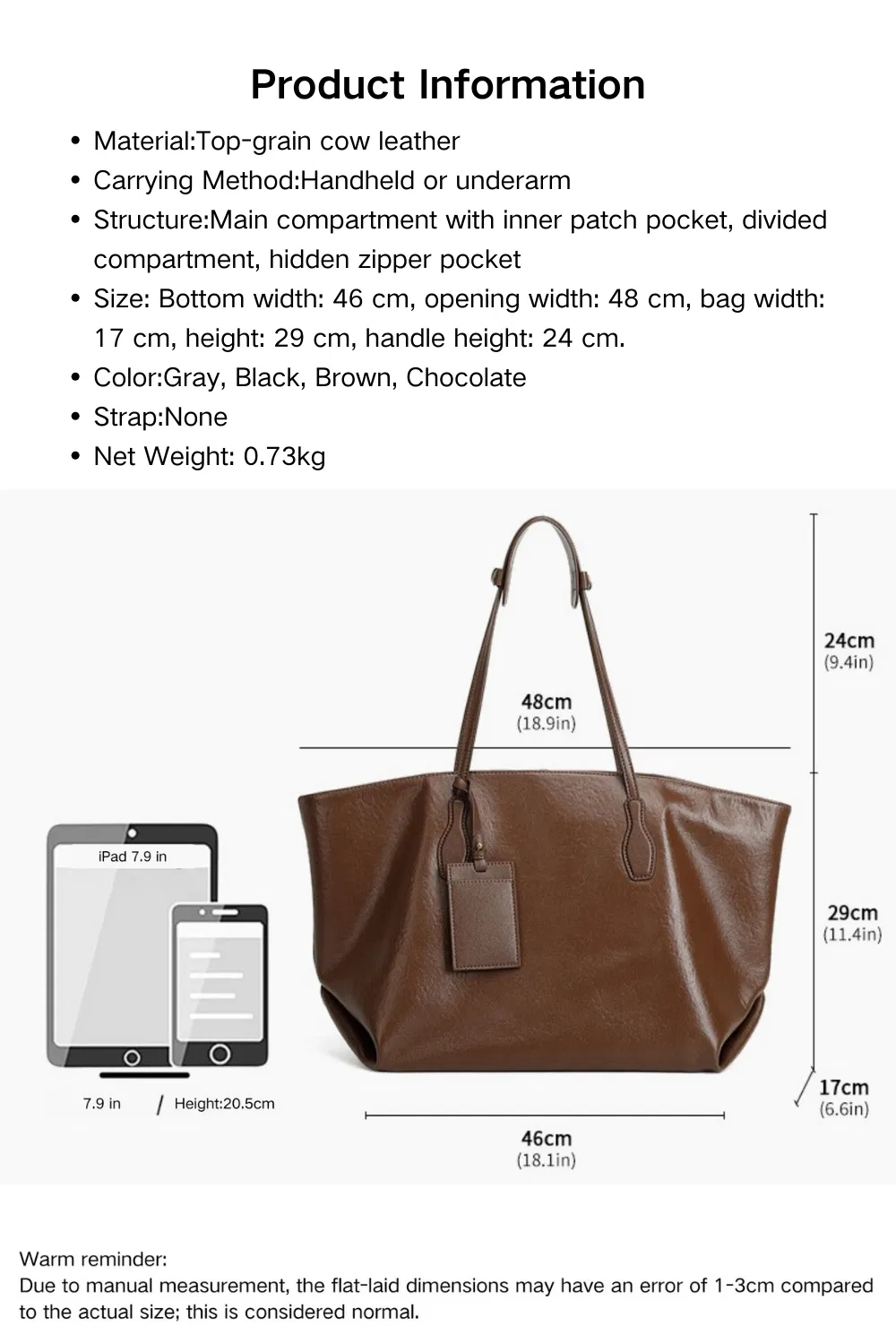 Bolsa Tote de Couro de Grão Superior para Mulheres com Grande Capacidade, Bolsa de Mão Versátil com Múltiplos Compartimentos para Escritório e Uso Diário