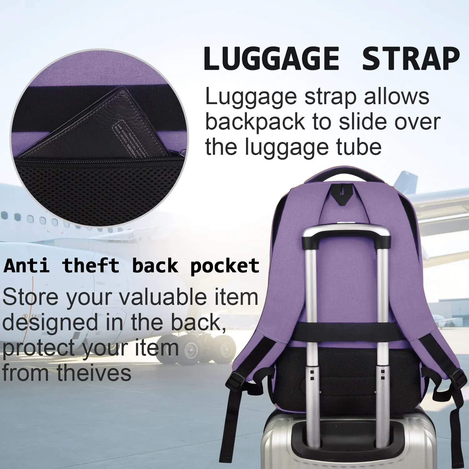 Mala de Viagem Antifurto Slim Durável para Laptops com Porta USB para Carregamento