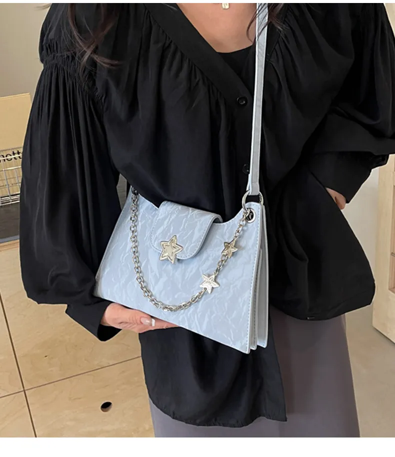 Bolsa Trendy para Mulheres, Bolsa de Ombro Hobo de PU Macio, Bolsa Casual Chic de Braço com Corrente