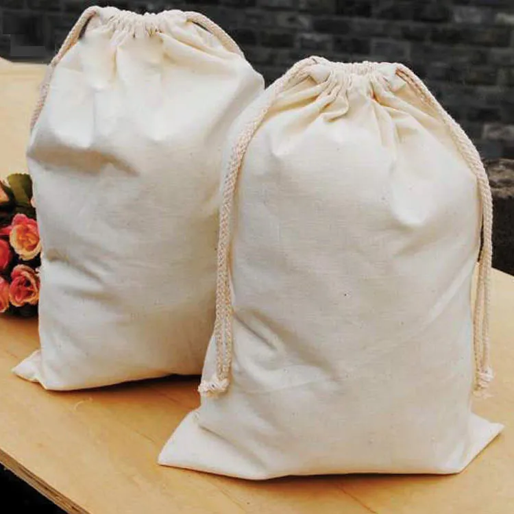 Saco pequeno de muslin, calico e algodão personalizado com cordão para pó