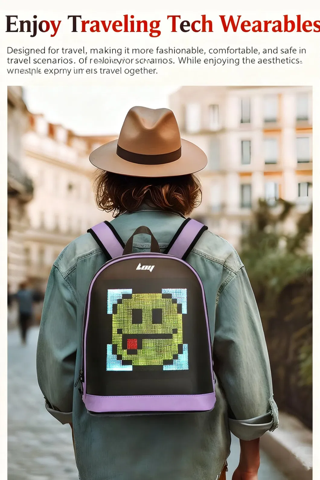 Tela de Exibição LED Inteligente à Prova d'Água Mochila de Lazer Multicolorida para Esportes ao Ar Livre