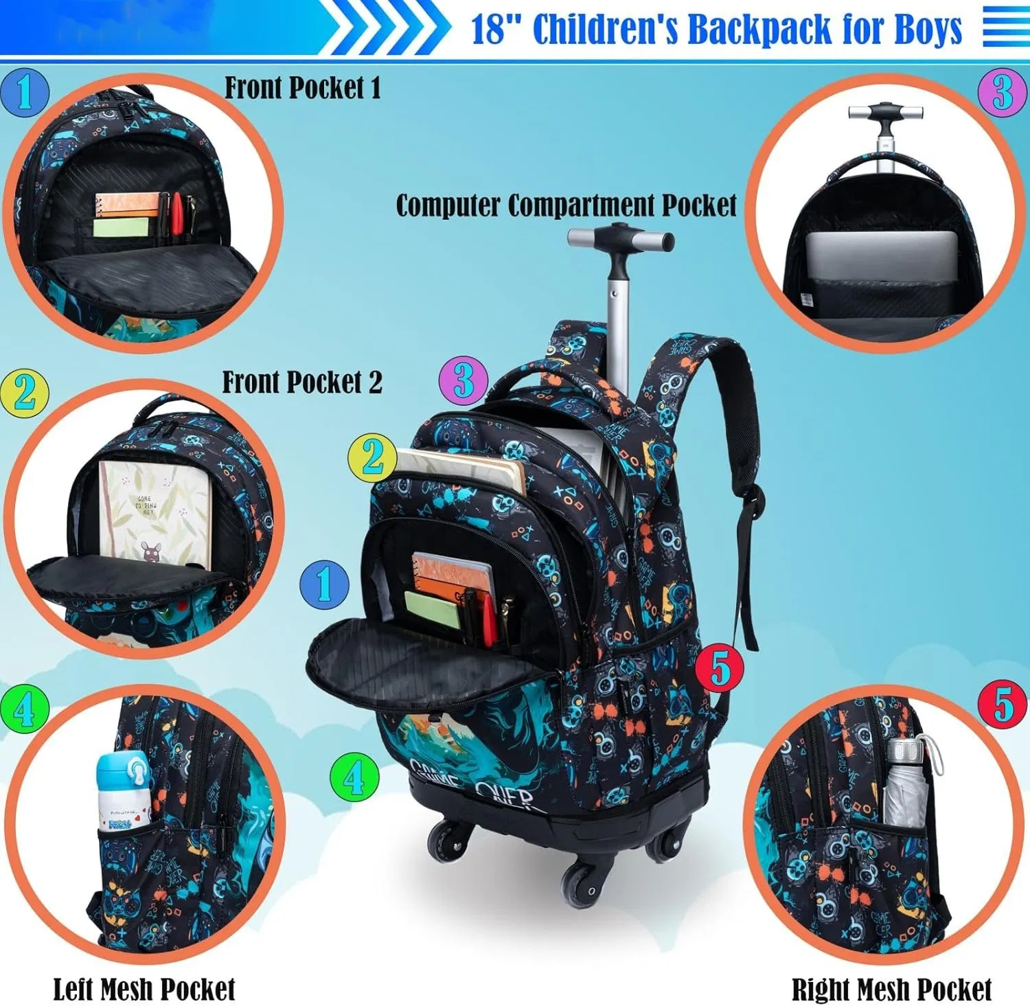 Bolsas de Rodas de Alta Qualidade e Grande Capacidade, Bolsas de Moda, Bolsas Duráveis para Estudantes, Bolsas de Trolley