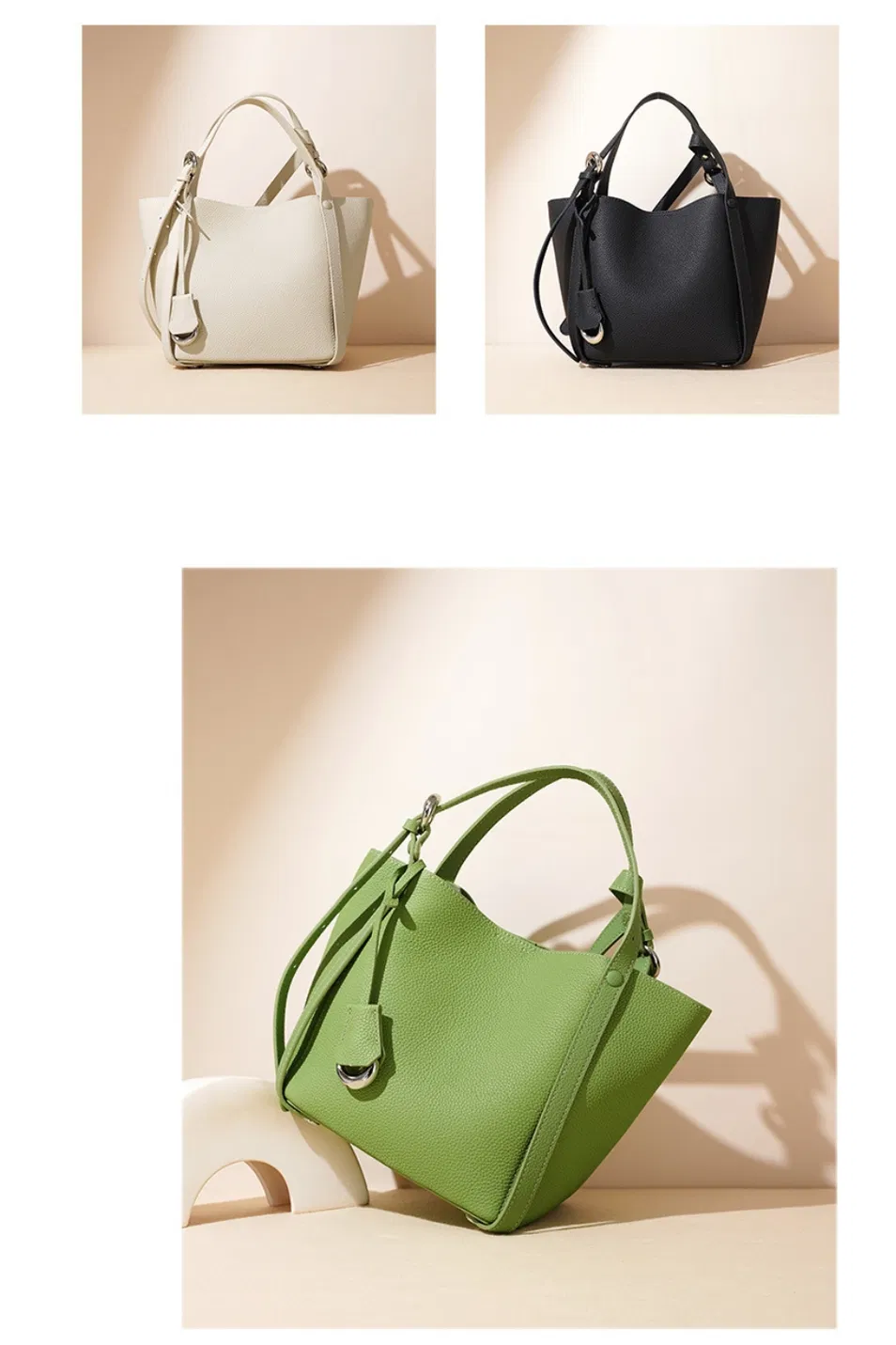 Bolsa de Couro Luxuosa em Formato de Balde para Mulheres, Bolsa de Designer para Uso Diário