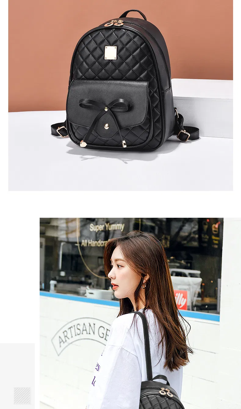 Mochila Feminina com Laço Fofa 3-in-1 Conjunto com Mini Bolsa e Porta Cartões Ajustável