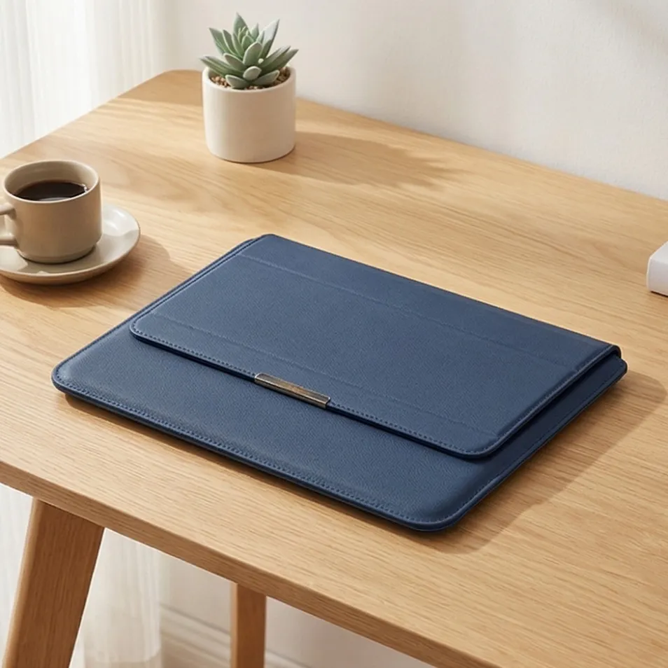 Capa de Laptop com Suporte Dobrável, Bolsa Slim de Couro para 13/14/15.6 Laptops