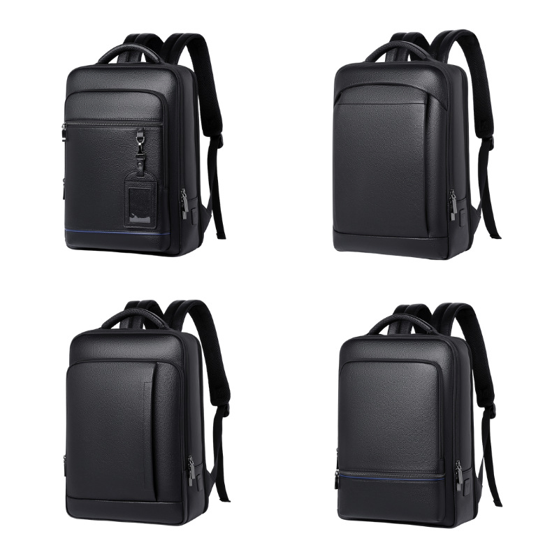 Mochila de Negócios à Prova d'Água com Porta de Carregamento USB, Mochila Executiva de Couro PU para Laptop