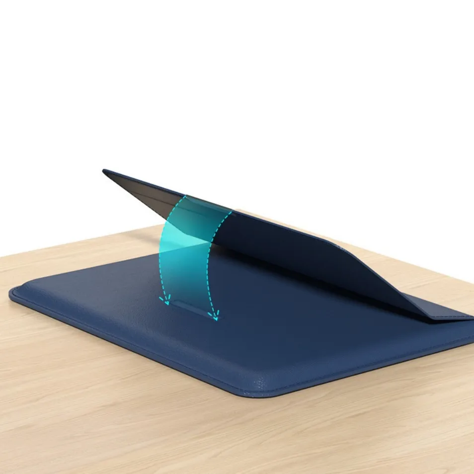 Capa de Laptop com Suporte Dobrável, Bolsa Slim de Couro para 13/14/15.6 Laptops
