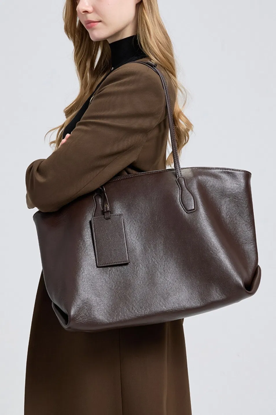 Bolsa Tote de Couro de Grão Superior para Mulheres com Grande Capacidade, Bolsa de Mão Versátil com Múltiplos Compartimentos para Escritório e Uso Diário
