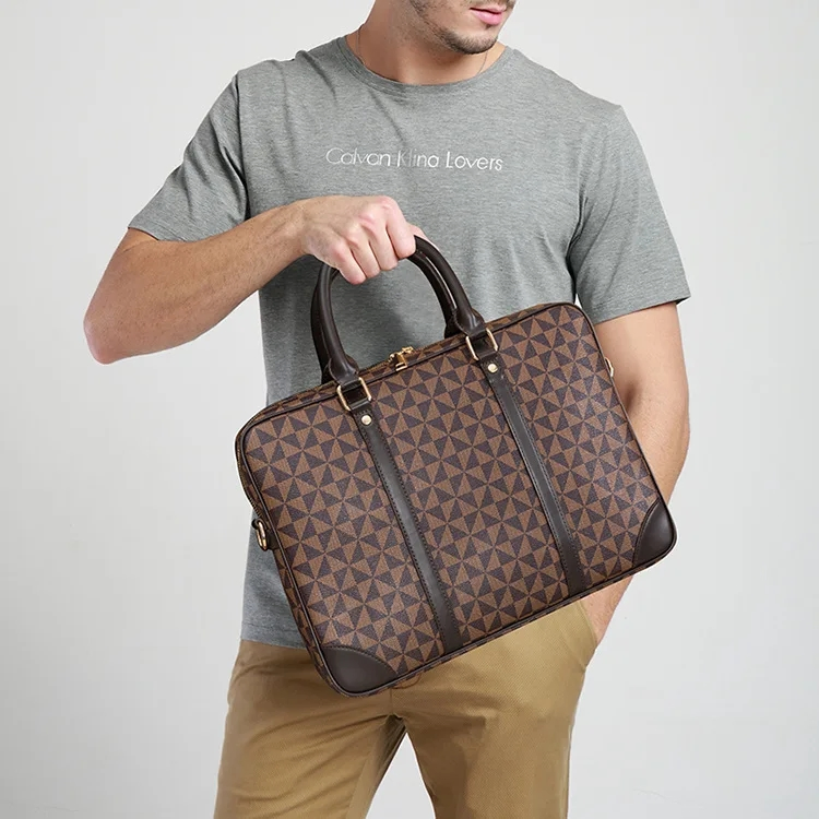 Bolsa de Computador de Design de Luxo para Moda 15inch Bolsa Tote de Negócios para Laptop Masculina em Couro Grande Capacidade Pasta de Escritório Bolsa de Ombro