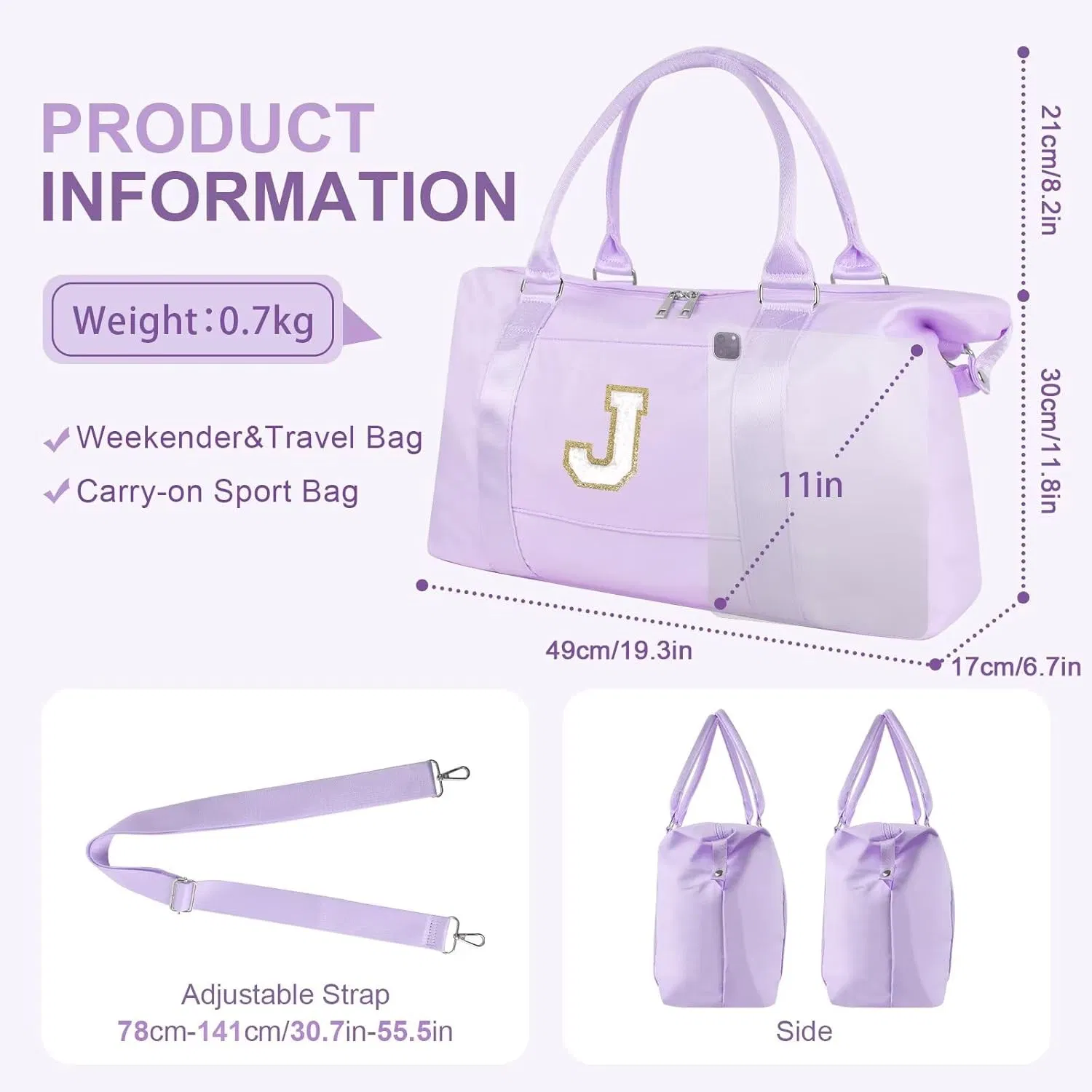 Bolsa de Viagem Inicial Fashionável, Bolsa de Esporte, Bolsa de Ginásio para Mulheres