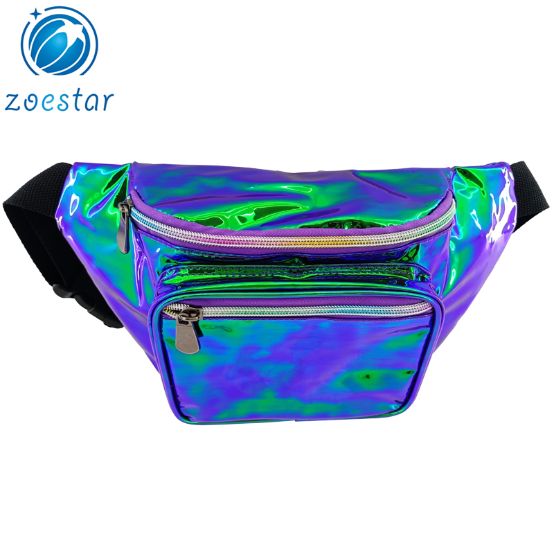 Bolsa de Cintura Holográfica em PVC Unissex Moda Fanny Pack