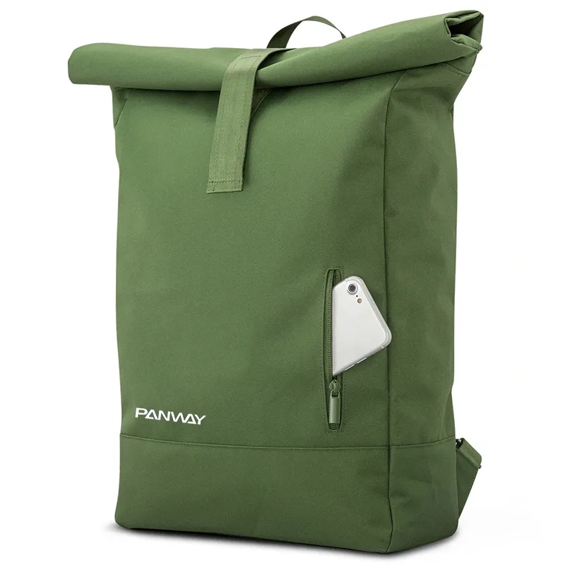 Mochila de Viagem ao Ar Livre Personalizada com Logo Impermeável RPET Rolltop Antifurto para Laptop