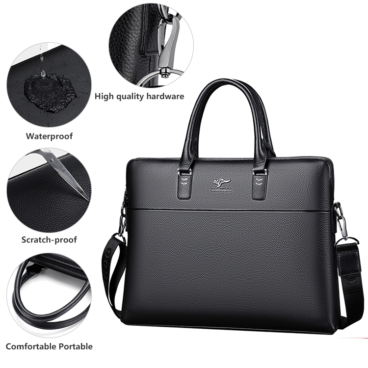 Conferência por Atacado Homem Advogado Preto Couro PU Impermeável Viagem Conferência Bolsa de Ombro Masculina Escritório Negócios Pasta para Laptop