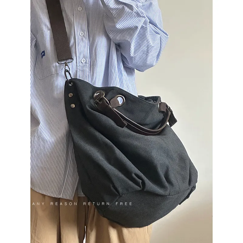 Bolsa Tote Hobo de Lona Lavada Vintage com Cordão para Mulheres