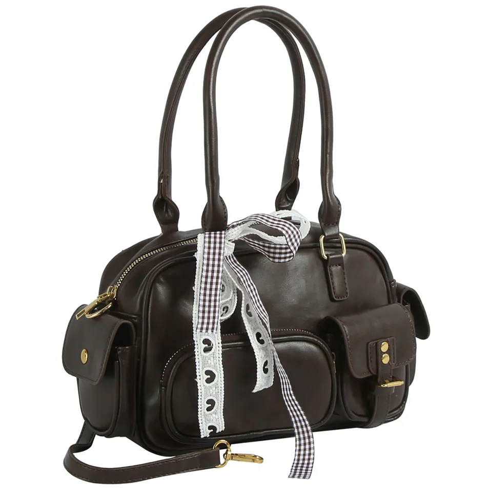 Bolsa de Saco de Couro Sintético Estilosa com Design de Laço Fashion