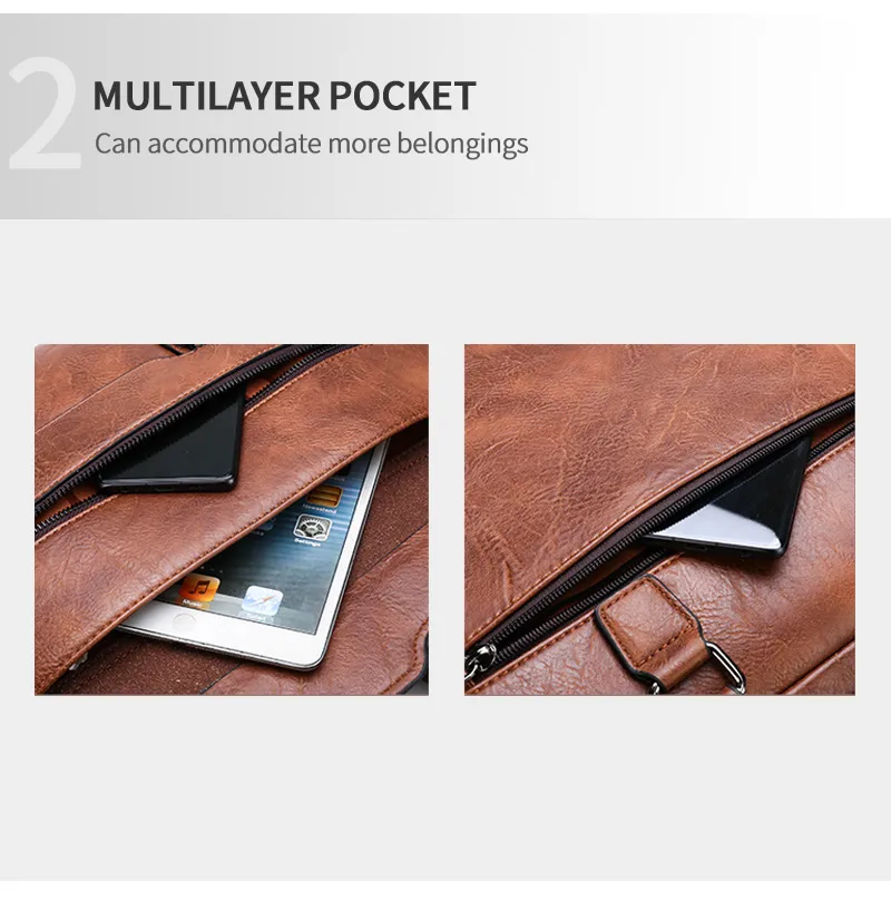 Bolsas Tote de Alta Qualidade em Couro PU para Homens, Pasta para Computador, Bolsa de Negócios para Laptop
