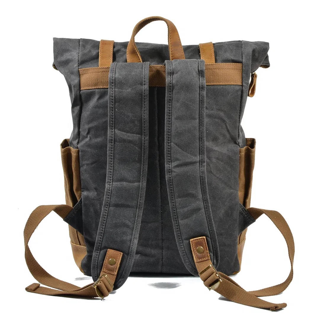 Mochila de viagem em lona à prova d'água com cor retro contrastante e cera, com grande capacidade
