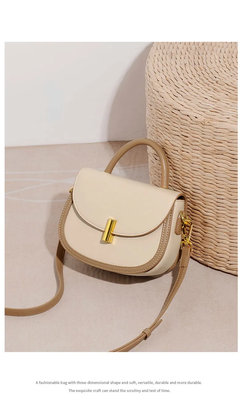 Bolsa transversal de couro PU com contraste de cor e fecho giratório para mulheres